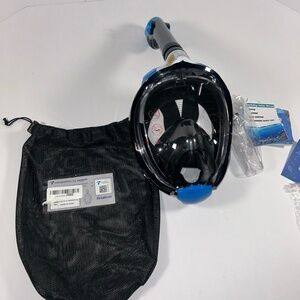 NEW Greatever Full Face Snorkle Mask Black Blue 180 Panoramic‎ Anti-Fog Water
